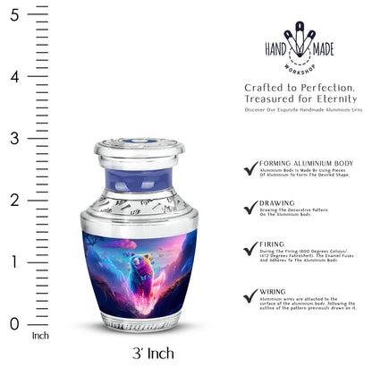 Serene Blue Bear Cremation Urn top-down view of secure threaded lid - artistic bear interpretation with creative detail - mini keepsake memorial for portion of cremation ashes
