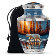 Pastel Blue Bear Cremation Urn side profile showing urn shape - modern art-inspired bear motif on sleek aluminum - full-size 10 inch 200 cubic inch adult cremation urn