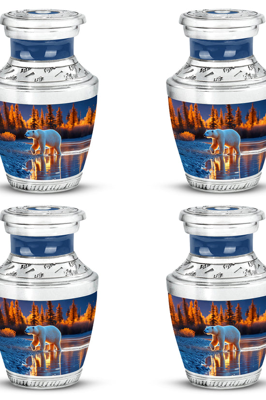 Vivid Blue Bear Cremation Urn back view with polished surface - artistic bear interpretation with creative detail - 10 inch aluminum urn for cremated remains
