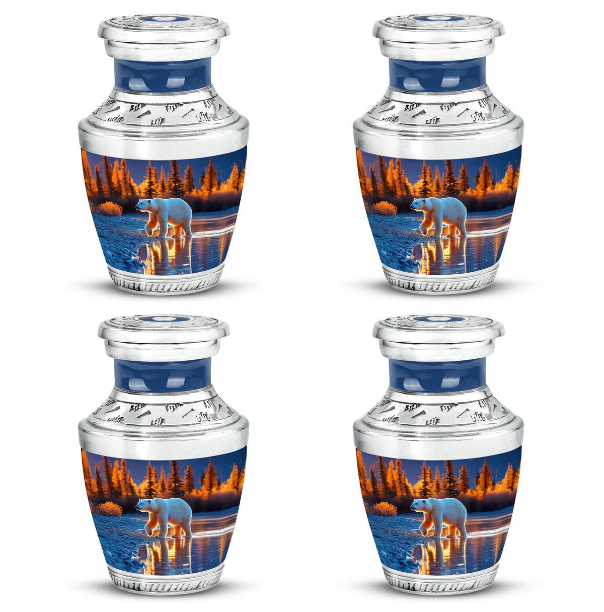 Vivid Blue Bear Cremation Urn back view with polished surface - artistic bear interpretation with creative detail - 10 inch aluminum urn for cremated remains