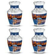 Vivid Blue Bear Cremation Urn back view with polished surface - artistic bear interpretation with creative detail - 10 inch aluminum urn for cremated remains