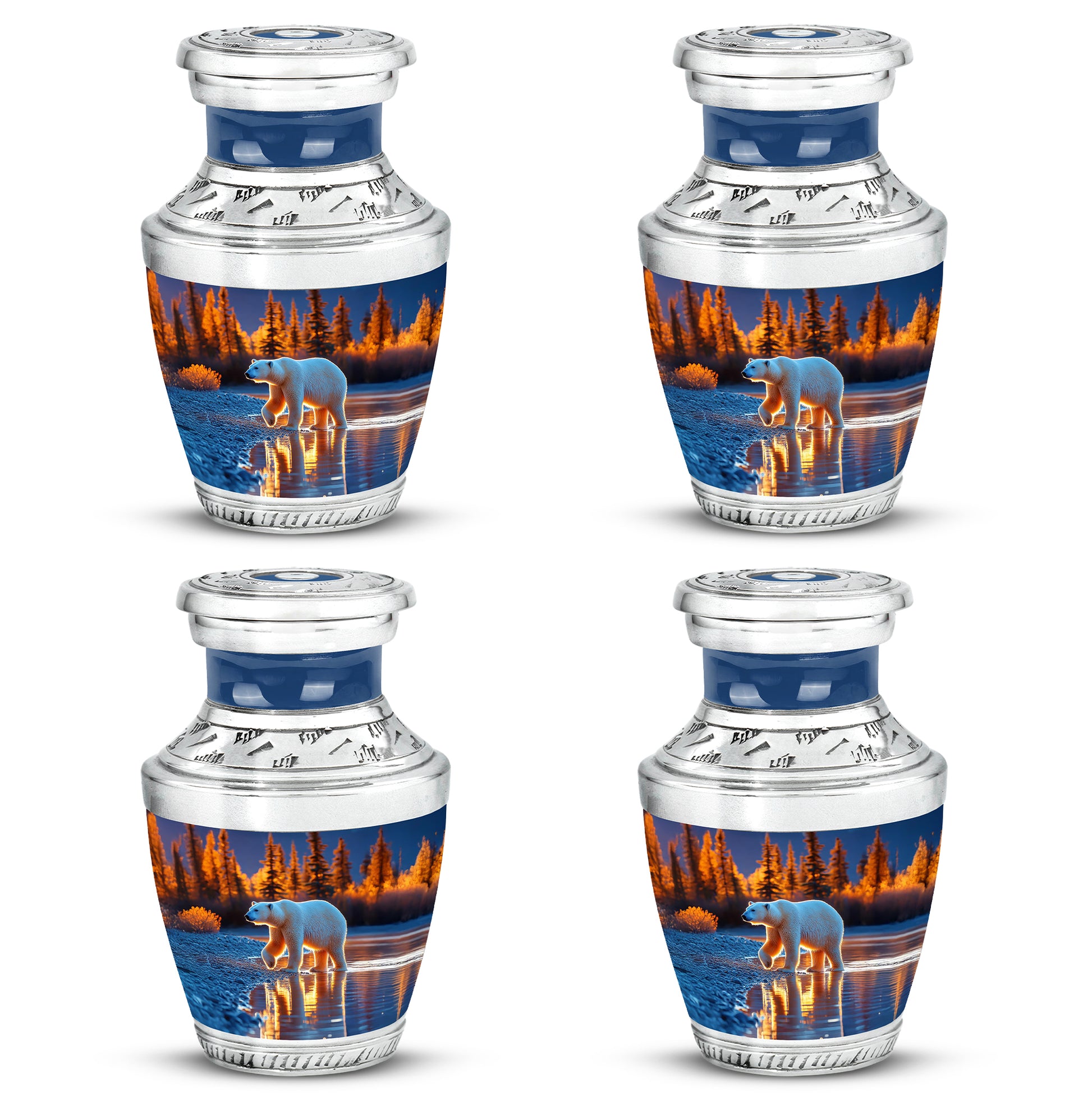 Vivid Blue Bear Cremation Urn back view with polished surface - artistic bear interpretation with creative detail - 10 inch aluminum urn for cremated remains