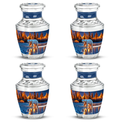 Vivid Blue Bear Cremation Urn back view with polished surface - artistic bear interpretation with creative detail - 10 inch aluminum urn for cremated remains