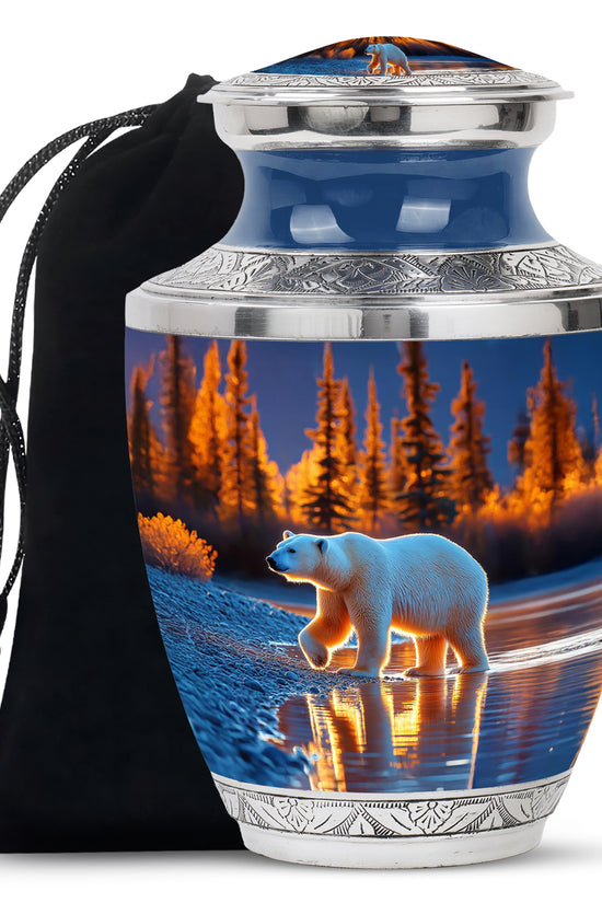 Indigo Bear Cremation Urn side profile showing urn shape - contemporary bear design with modern artistic flair - full-size 10 inch 200 cubic inch adult cremation urn