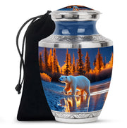 Indigo Bear Cremation Urn side profile showing urn shape - contemporary bear design with modern artistic flair - full-size 10 inch 200 cubic inch adult cremation urn