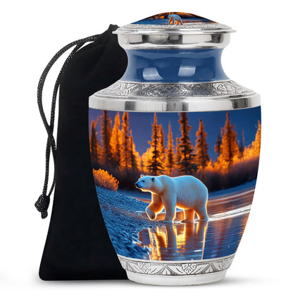 Indigo Bear Cremation Urn side profile showing urn shape - contemporary bear design with modern artistic flair - full-size 10 inch 200 cubic inch adult cremation urn