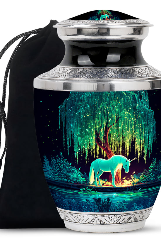 White Unicorn Memorial Urn - Glowing Tree Funeral Urn For Human Ashes