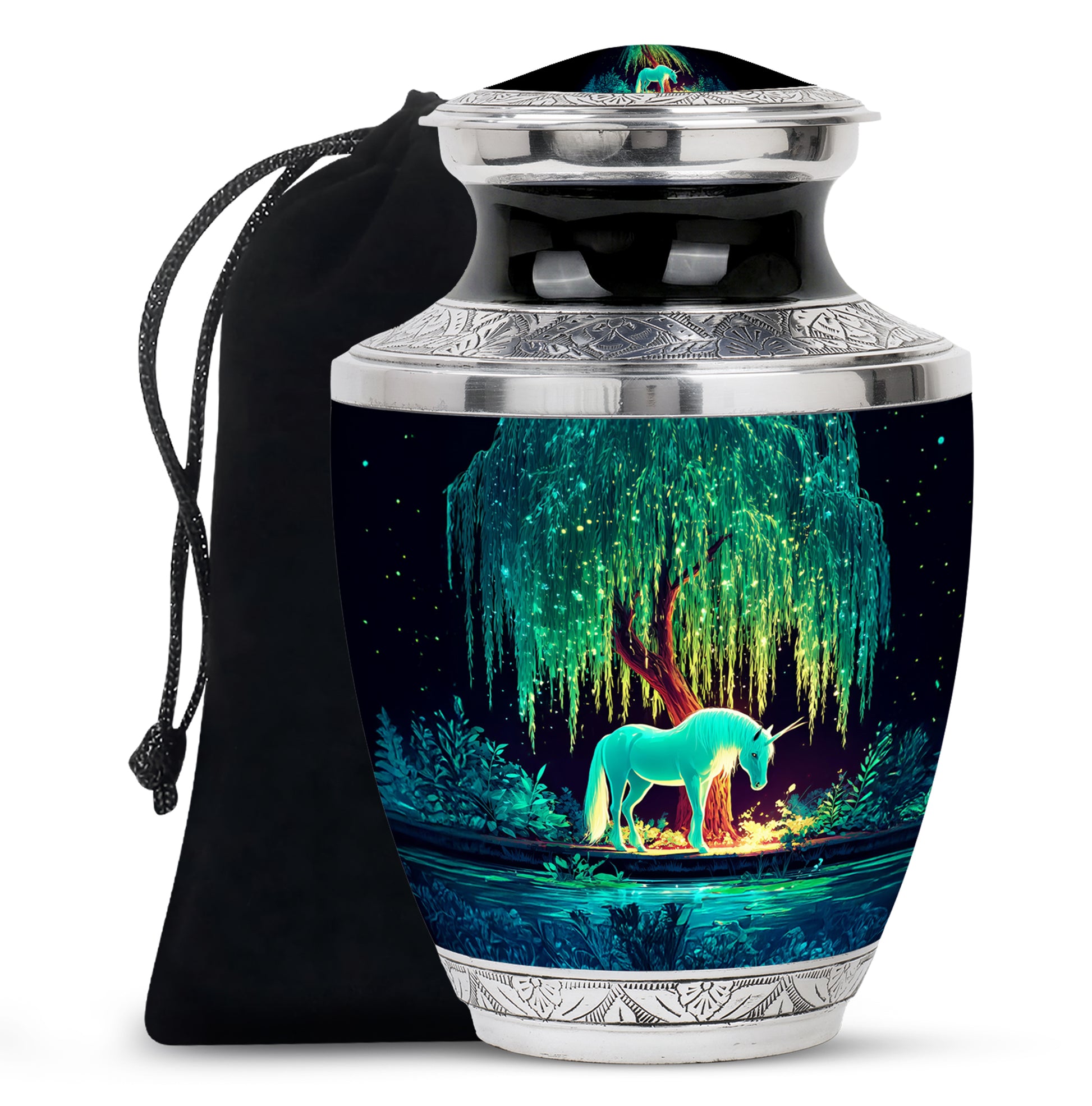 White Unicorn Memorial Urn - Glowing Tree Funeral Urn For Human Ashes