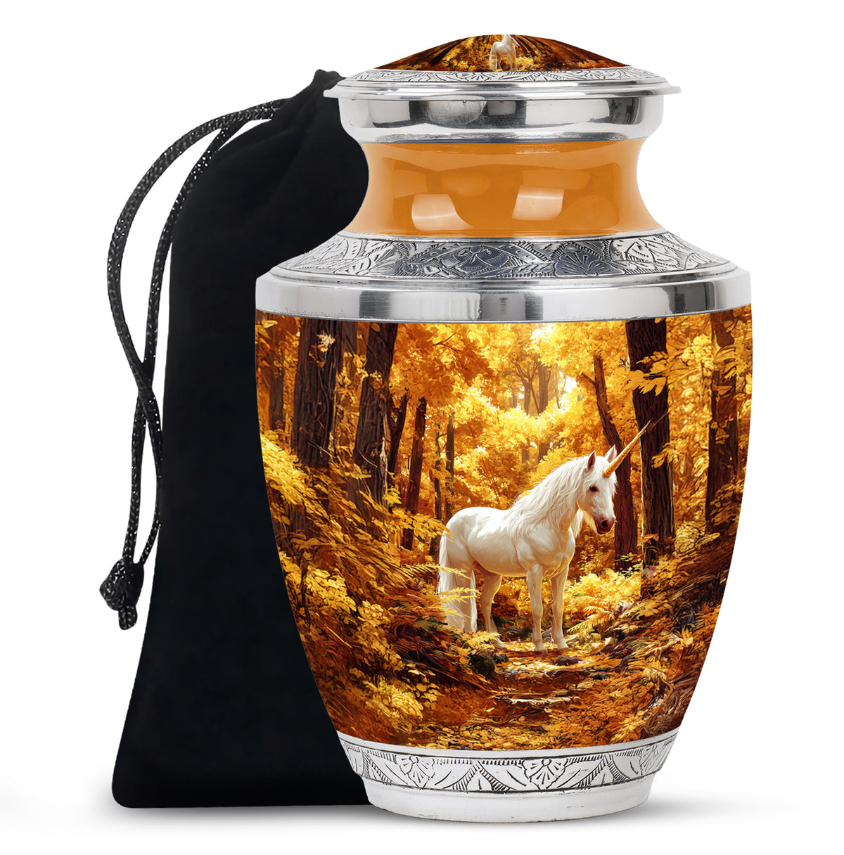 White Unicorn Cremation Urn - Autumn Forest Urn For Human Ashes
