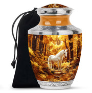 White Unicorn Cremation Urn - Autumn Forest Urn For Human Ashes