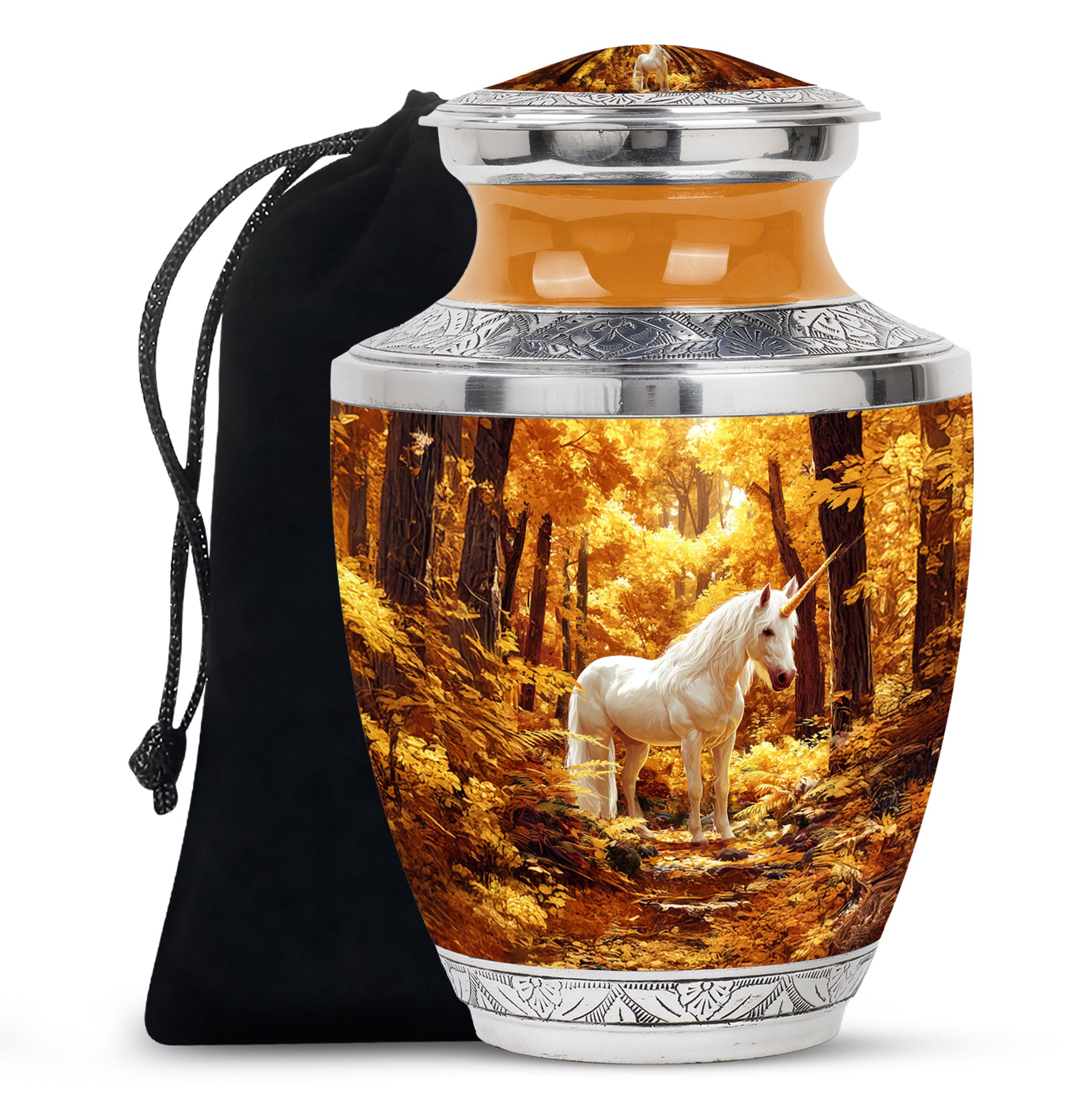 White Unicorn Cremation Urn - Autumn Forest Urn For Human Ashes