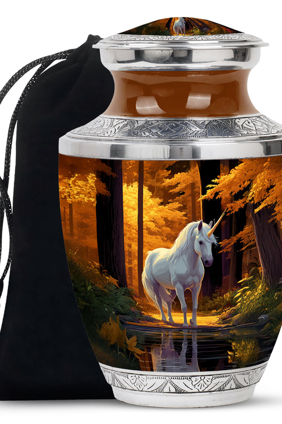 Unicorn Memorial Urn - Autumn Forest Cremation Urn For Adults Ashes
