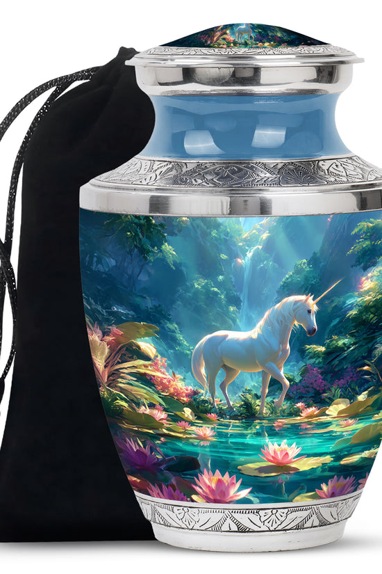 White Unicorn Theme Memorial Urn - Large Funeral Urn For Loved Ones