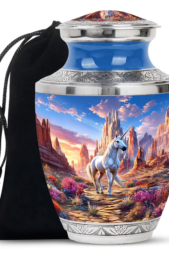 Beautiful Unicorn Theme Funeral Urn - Artistic Aluminium Cremation Urn For Ashes