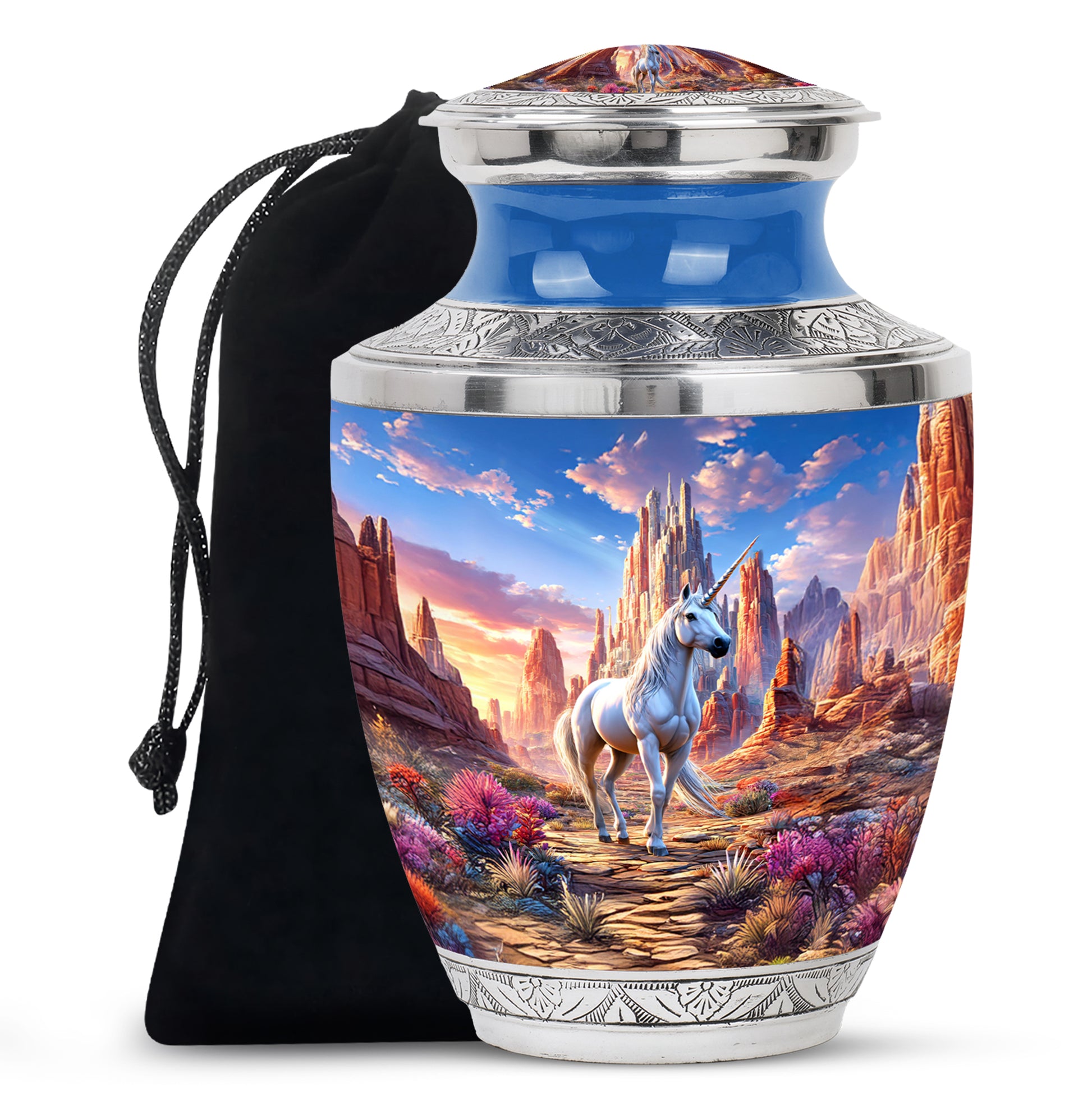 Beautiful Unicorn Theme Funeral Urn - Artistic Aluminium Cremation Urn For Ashes