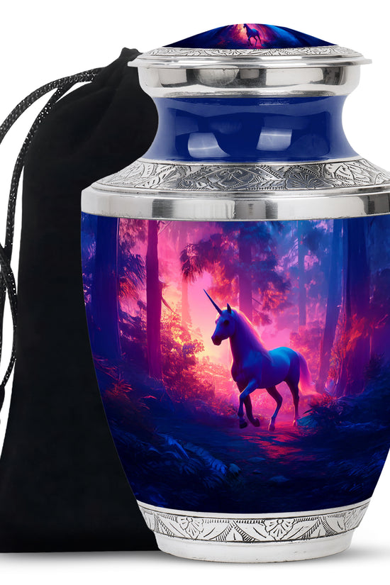 Unicorn Forest Funeral Urn - Neon Aluminium Urn For Human Ashes