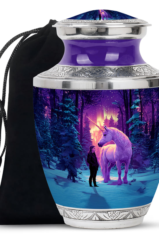 Unicorn Theme Memorial Urn - Purple Aluminium Funeral Urn For Ashes