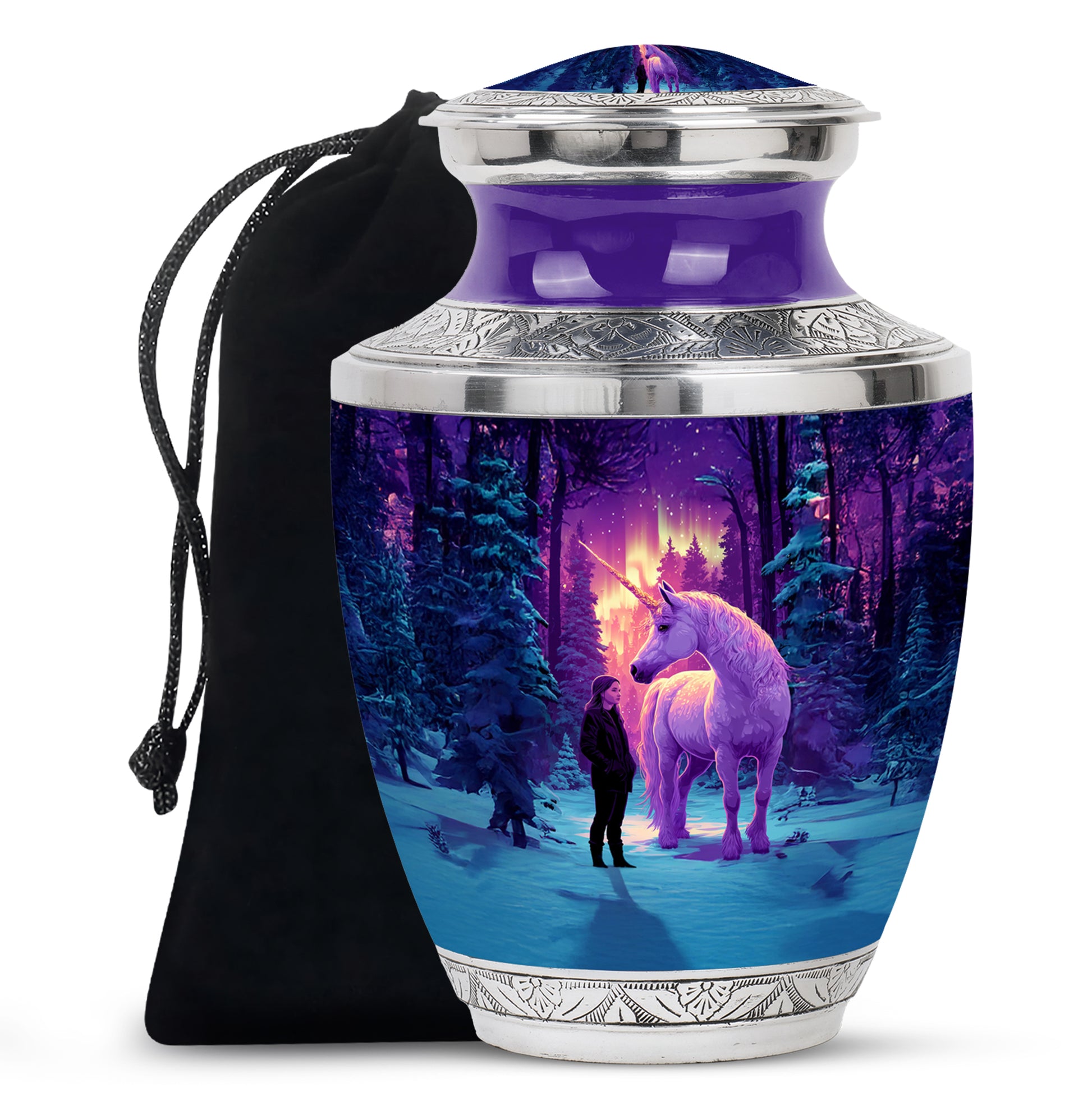 Unicorn Theme Memorial Urn - Purple Aluminium Funeral Urn For Ashes