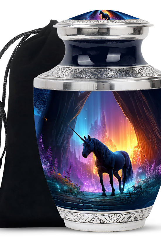 Black Unicorn Funeral Urn - Colourful Cremation Urn For Male & Female