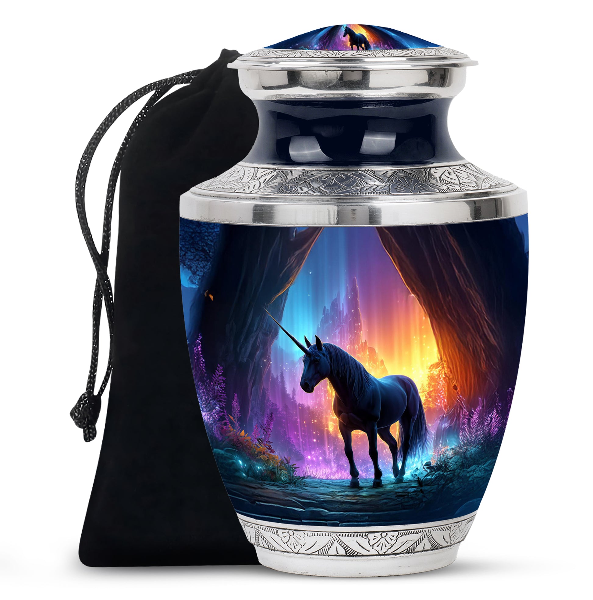 Black Unicorn Funeral Urn - Colourful Cremation Urn For Male & Female