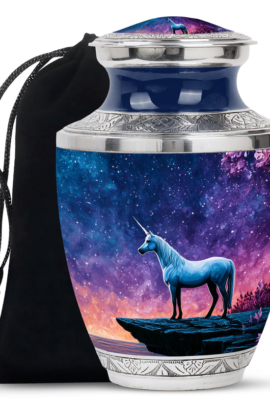 White Unicorn Cremation Urn - Night Sky Memorial Urn For Adults