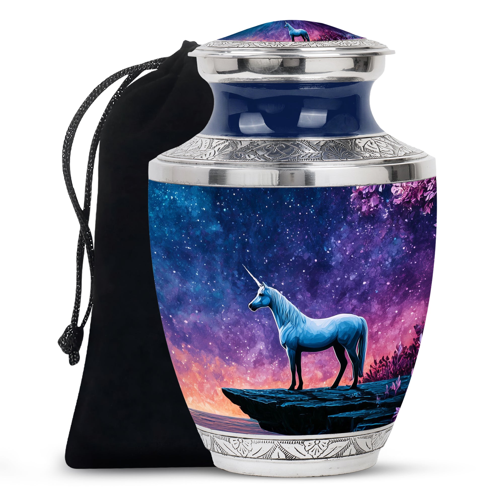 White Unicorn Cremation Urn - Night Sky Memorial Urn For Adults