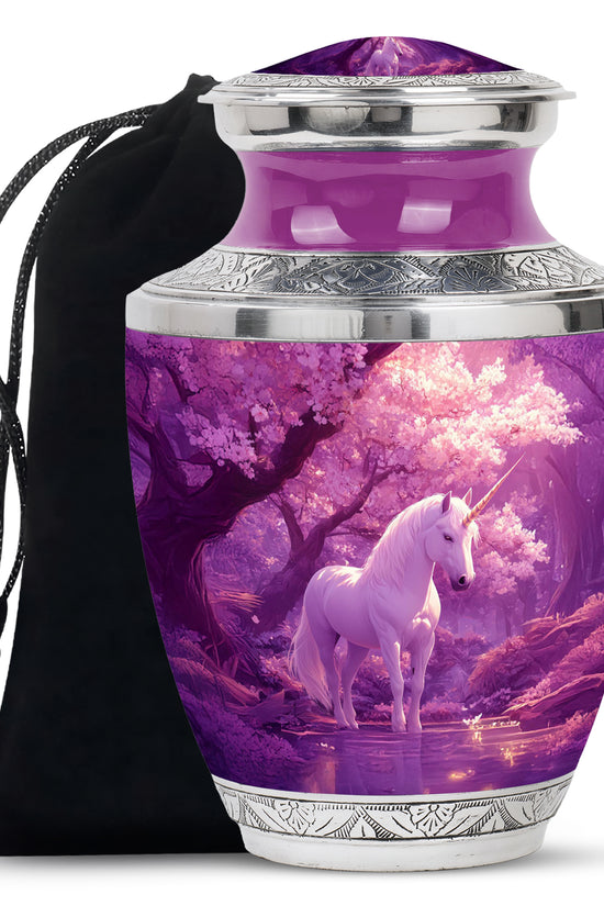 Beautiful Unicorn Cremation Urn - Purple Memorial Urn For Burial