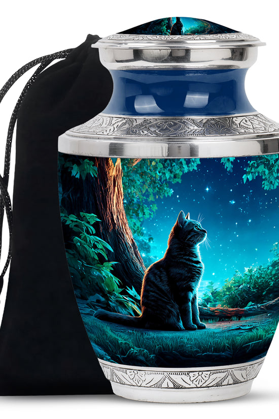 Night Cat Memorial Urn - Moonlight Cremation Urn For Human Ashes