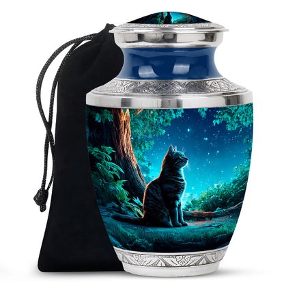 Night Cat Memorial Urn - Moonlight Cremation Urn For Human Ashes