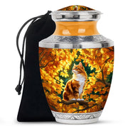 Autumn Golden Cat Memorial Urn - Decorative Funeral Urn For Adult Ashes