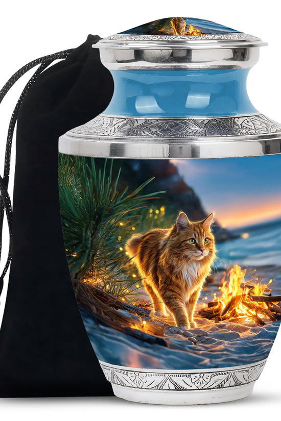 Beach Cat Memorial Urn - Campfire Cremation Urn For Ashes