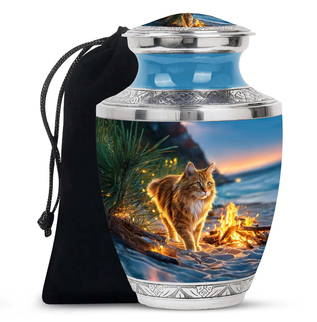 Beach Cat Memorial Urn - Campfire Cremation Urn For Ashes