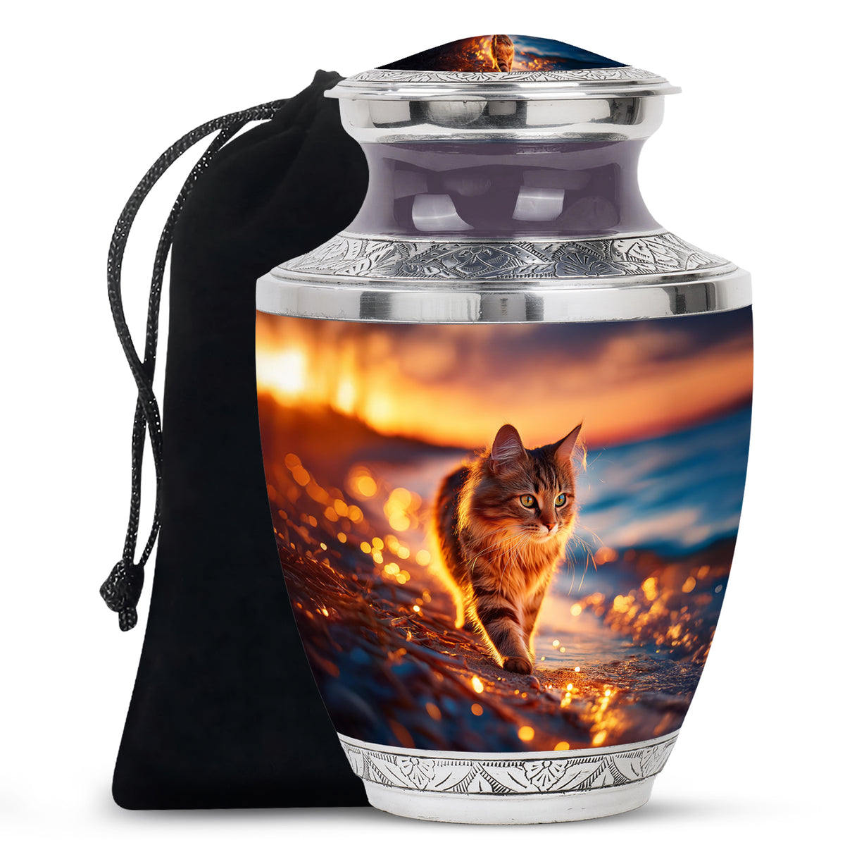 Sunset Beach Cat Memorial Urn -Glowing Cremation Urn For Loved Ones