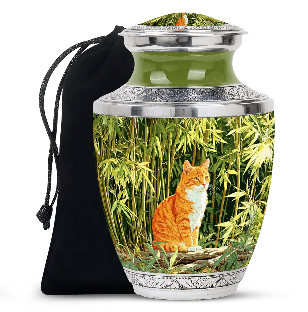 Orange Cat Cremation Urn - Nature Bamboo Design Memorial Urn For Cat Ashes