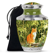 Orange Cat Cremation Urn - Nature Bamboo Design Memorial Urn For Cat Ashes
