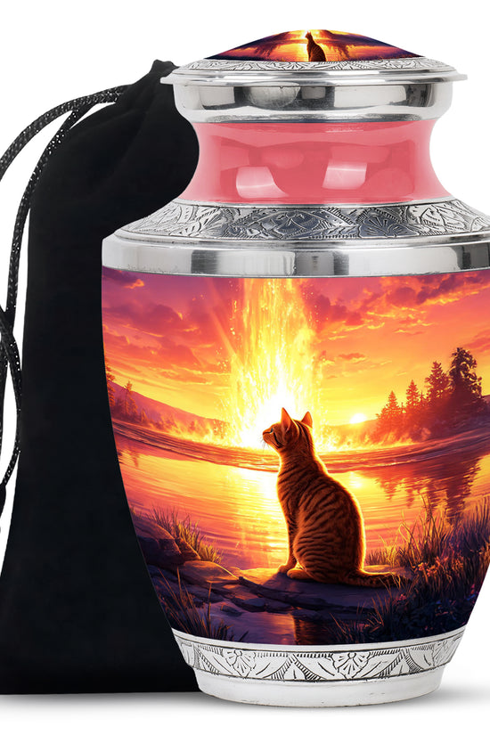 Orange Cat Funeral Urn - Beautiful Sunset Scene Urn For Ashes