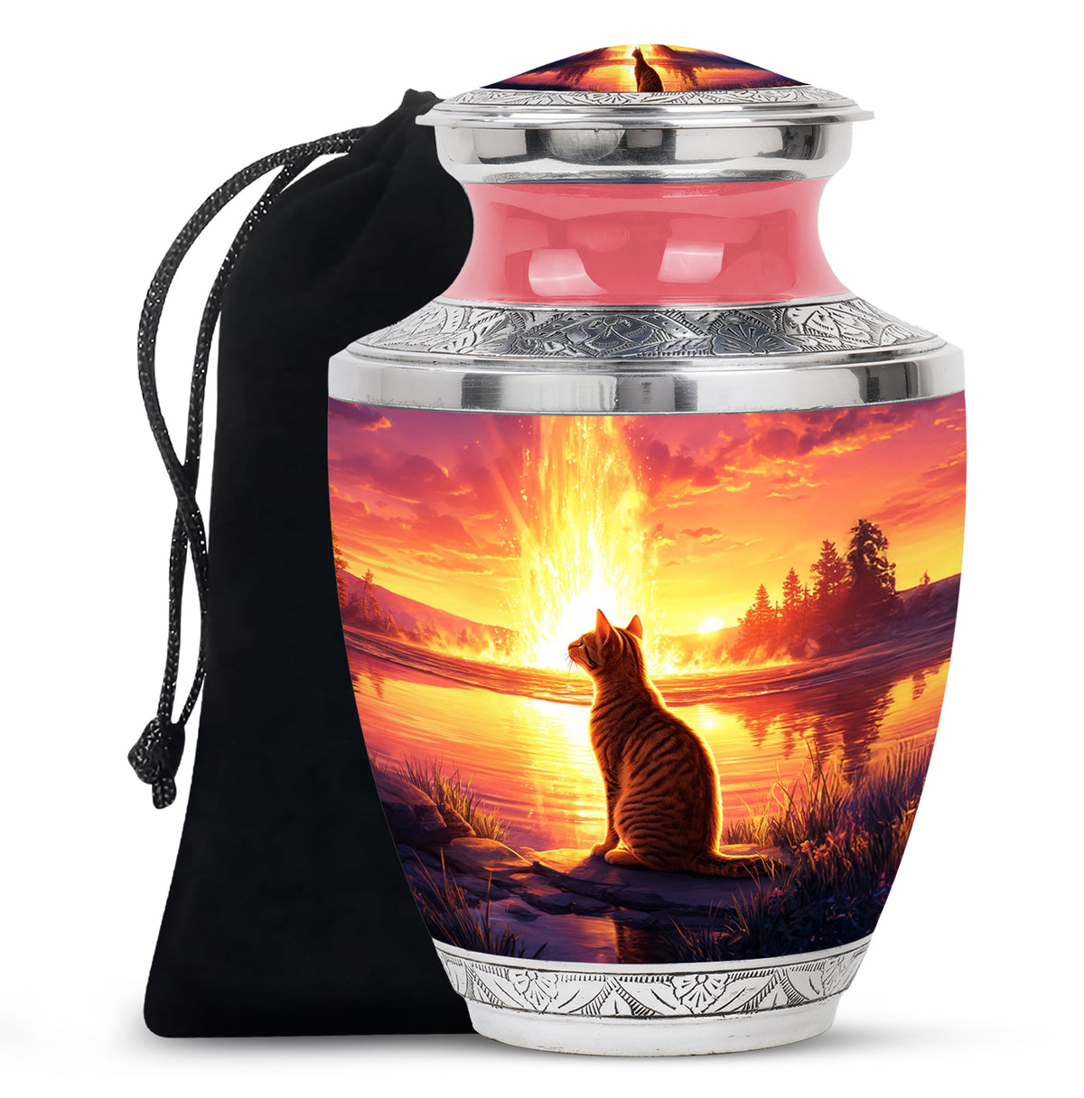 Orange Cat Funeral Urn - Beautiful Sunset Scene Urn For Ashes