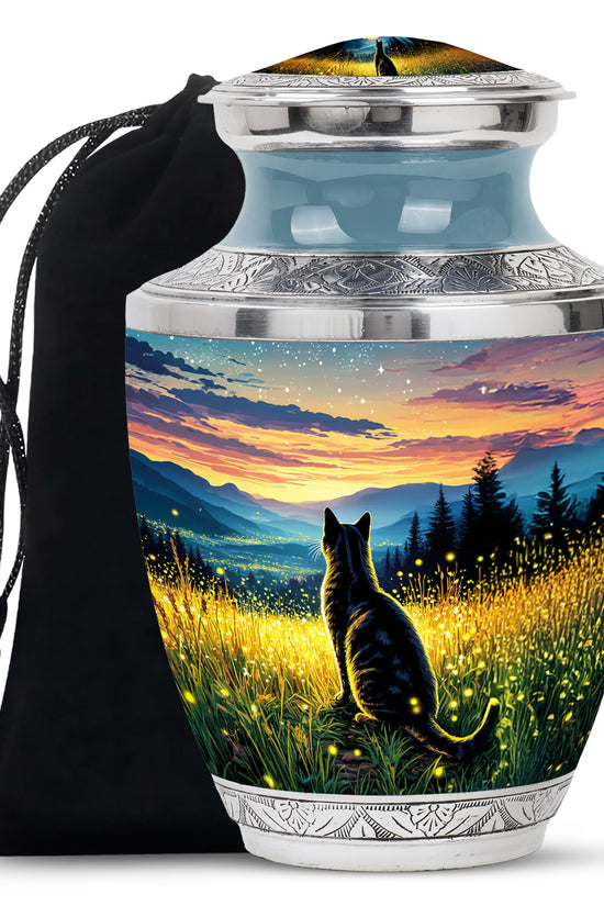 Black Cat Memorial Urn - Sunset Mountain Cremation Urn For Cat Ashes