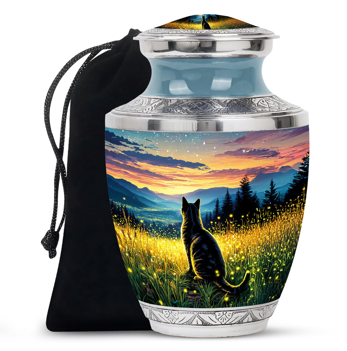 Black Cat Memorial Urn - Sunset Mountain Cremation Urn For Cat Ashes