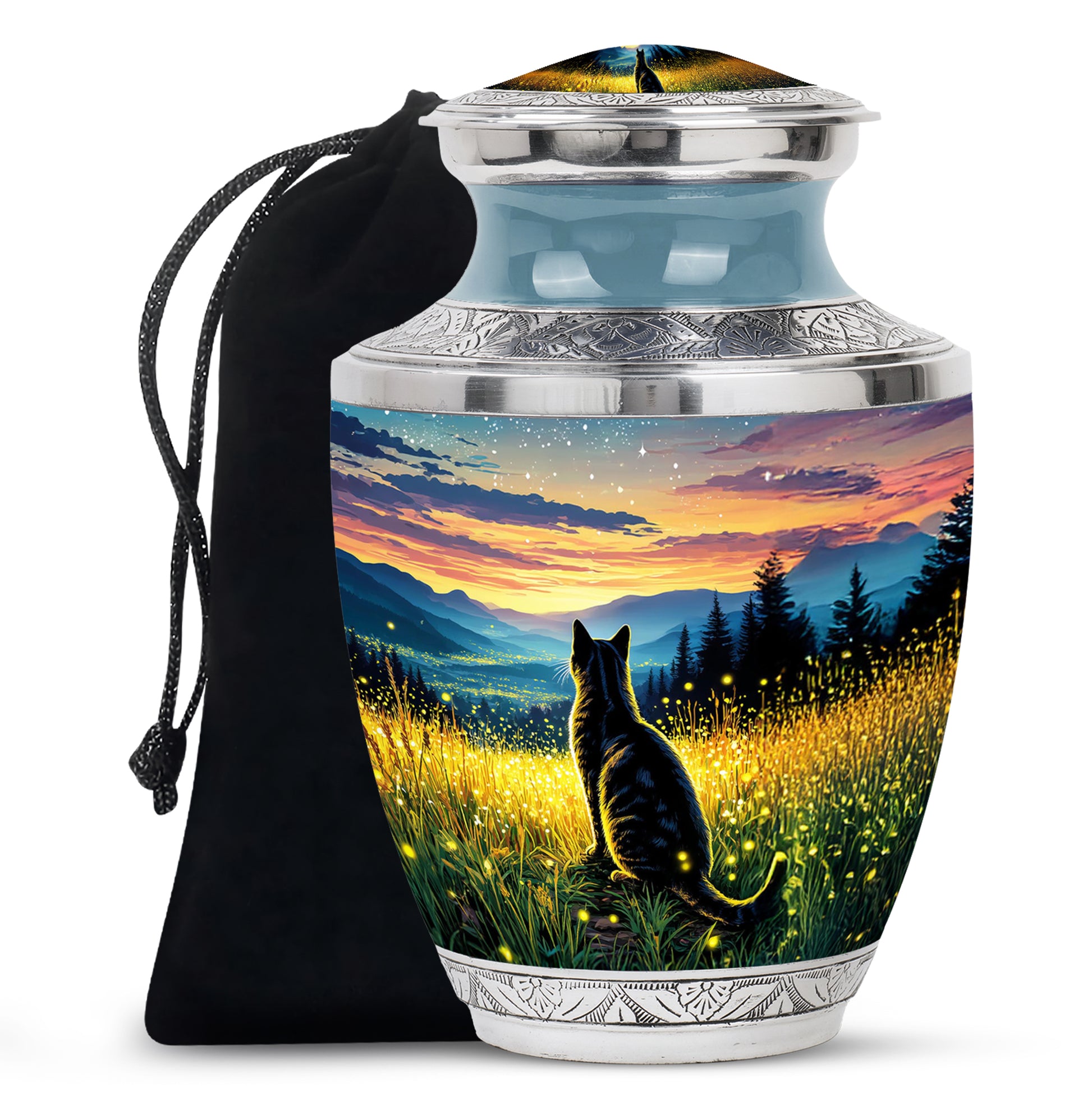 Black Cat Memorial Urn - Sunset Mountain Cremation Urn For Cat Ashes