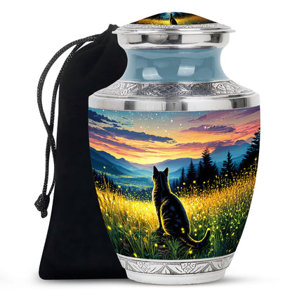Black Cat Memorial Urn - Sunset Mountain Cremation Urn For Cat Ashes