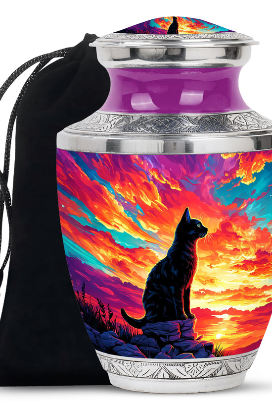 Black Cat Cremation Urn - Artistic Funeral Urn For Pet Ashes