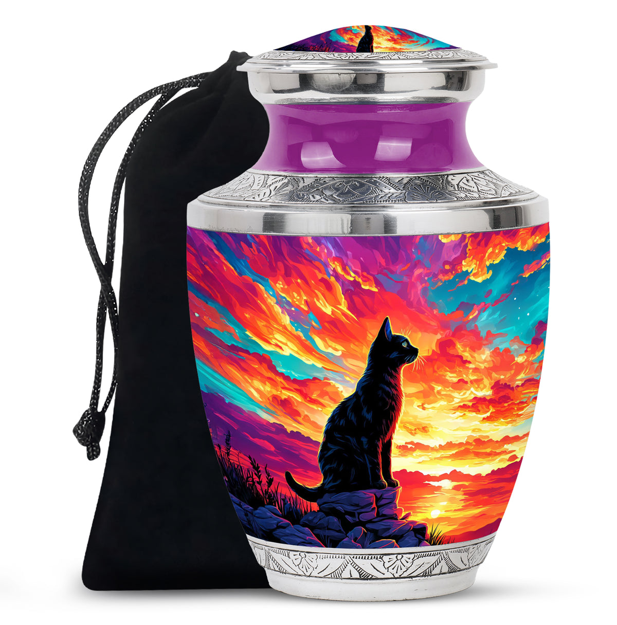 Black Cat Cremation Urn - Artistic Funeral Urn For Pet Ashes