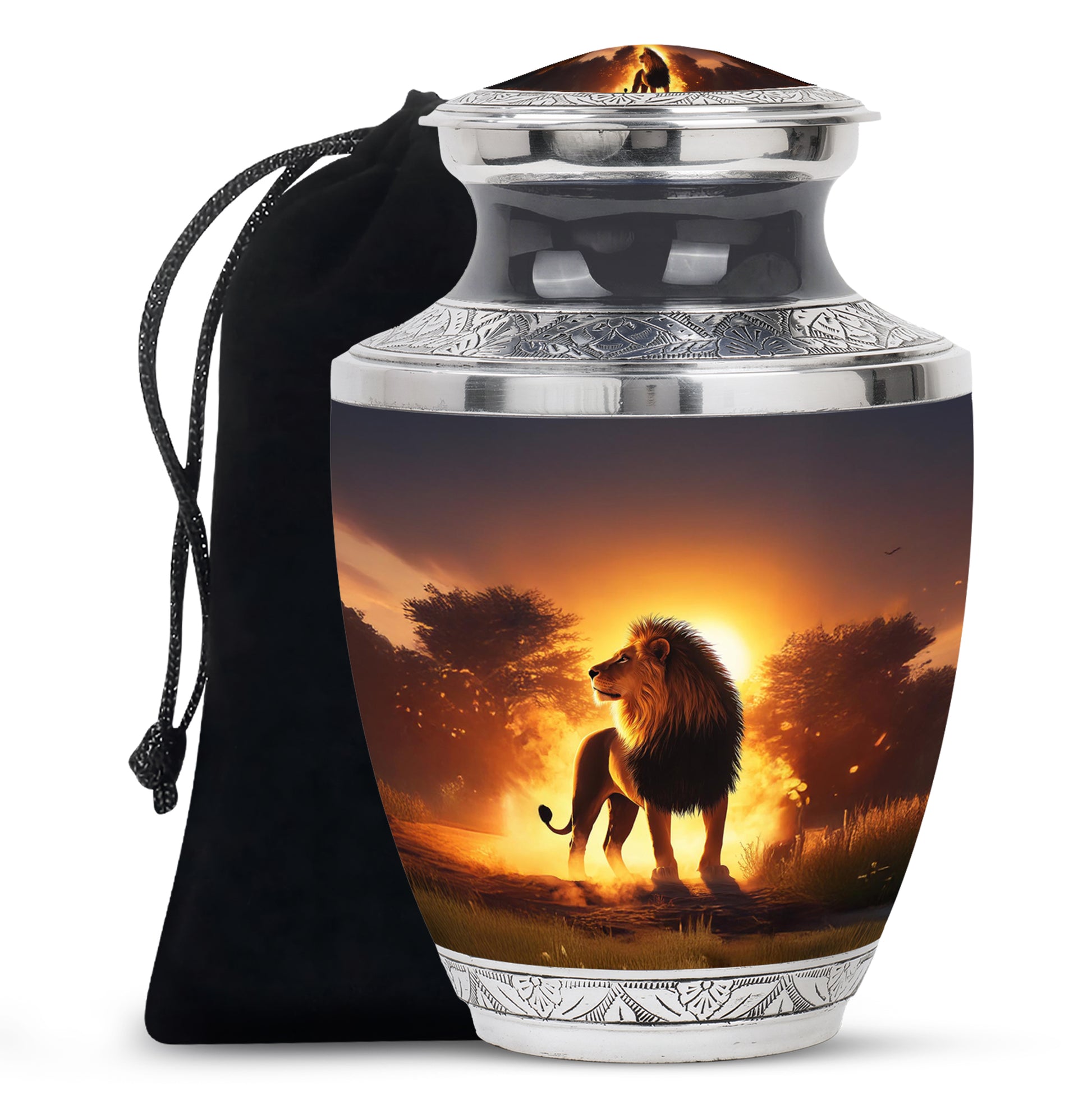 Lion Sunset Urn - Beautiful Burial Urns For Adult Human Ashes