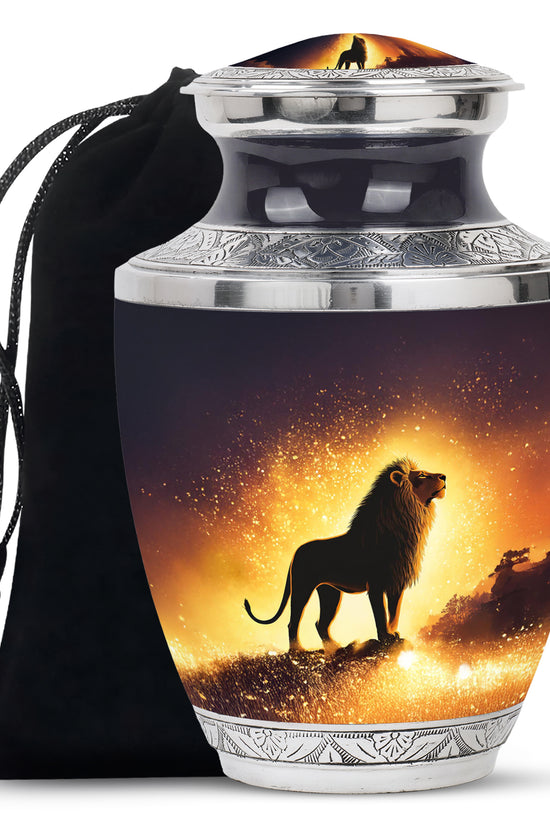 Lion Theme Cremation Urn - Memorial Container Urns For Human Ashes