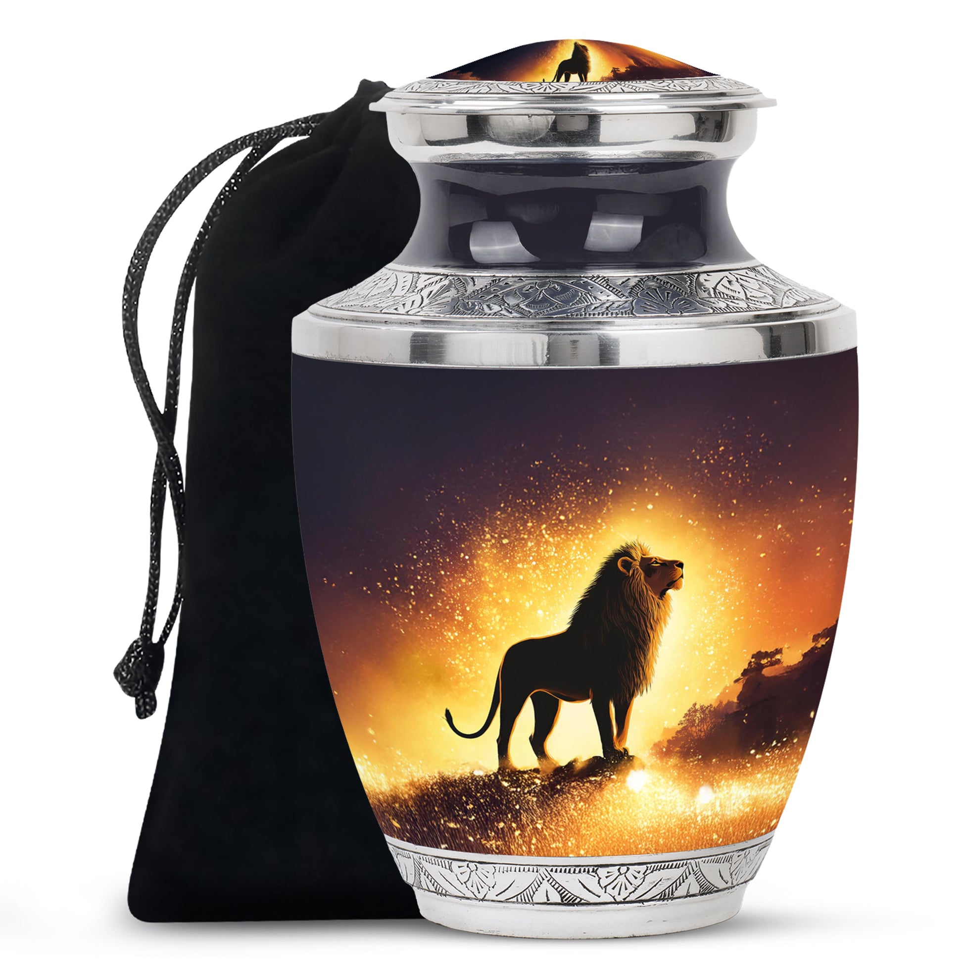 Lion Theme Cremation Urn - Memorial Container Urns For Human Ashes