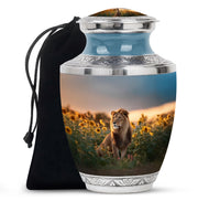 Lion Tribute Funeral Urn - Sunflower Field Cremation Urn For Men