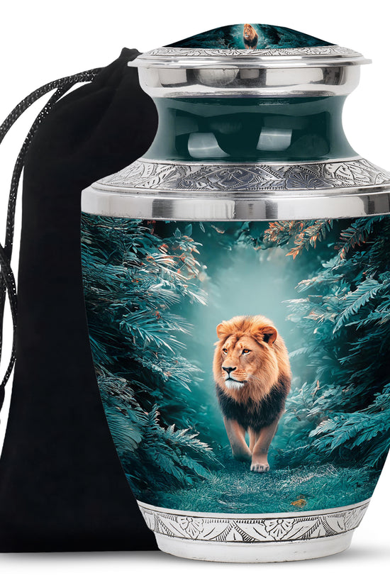 Forest Lion Memorial Urn - Wildlife Cremation Urn For Dad