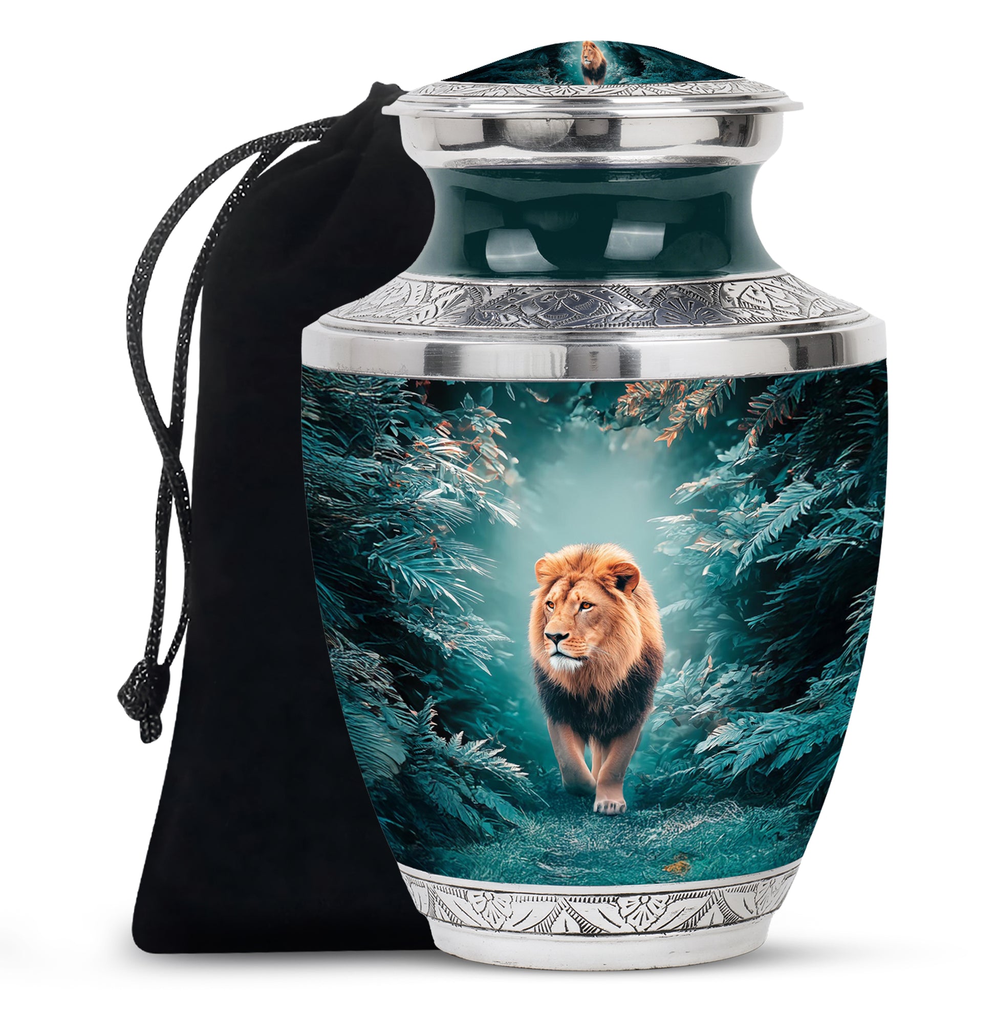 Forest Lion Memorial Urn - Wildlife Cremation Urn For Dad