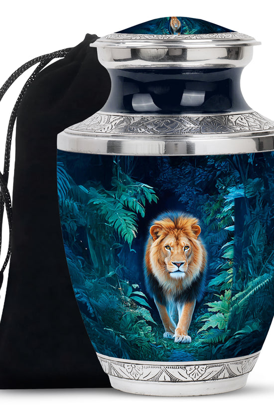 Black Lion Funeral Urn - Jungle Tribute Cremation Urn For Human Ashes